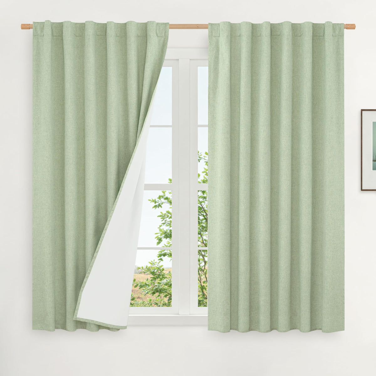 LAMIT 100% Blackout Short Linen Curtains for Cafe 40 Inch Length, Ivory