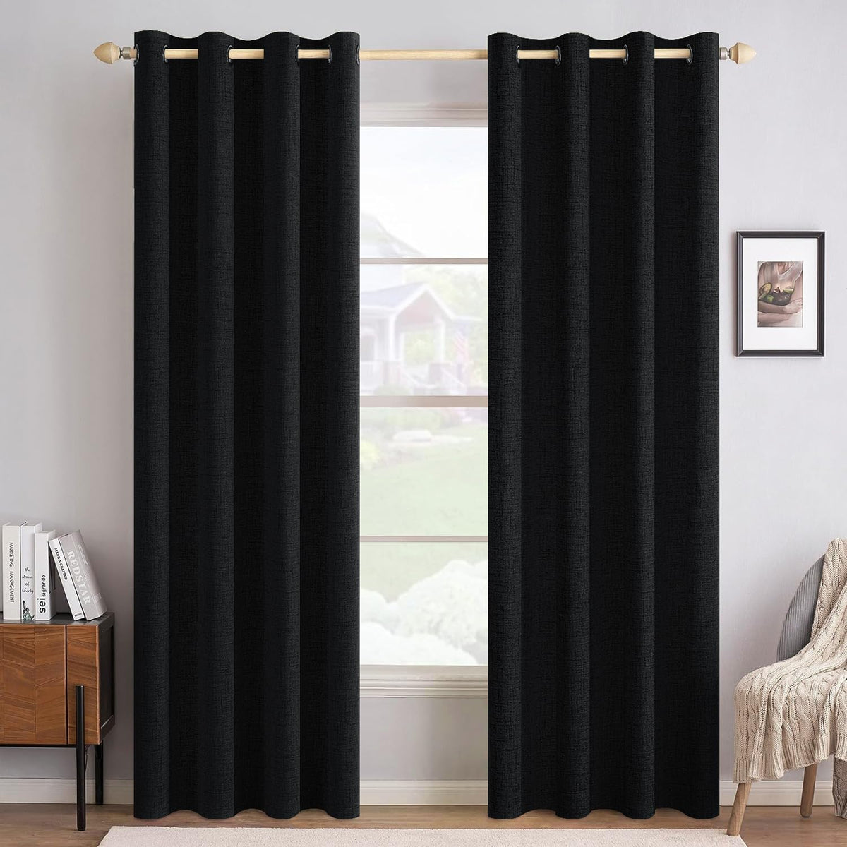 MIULEE 100% Blackout Linen Curtains for Bedroom 52x84 Inches Dusty Blue