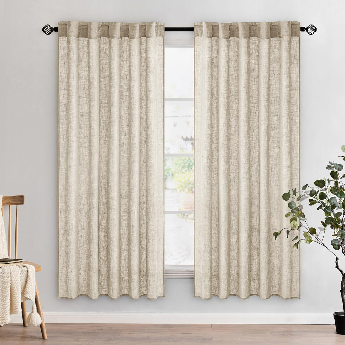 MIULEE Taupe Linen Curtains 52x84 Inch Length for Bedroom and Living Room