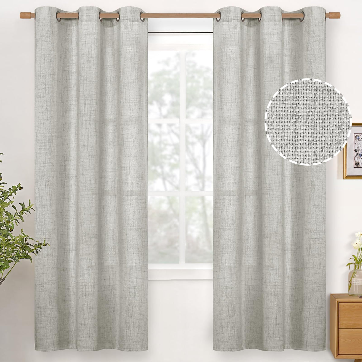 YoungsTex Linen Semi Sheer Curtains 63 Inch Length, Light Filtering Drapes