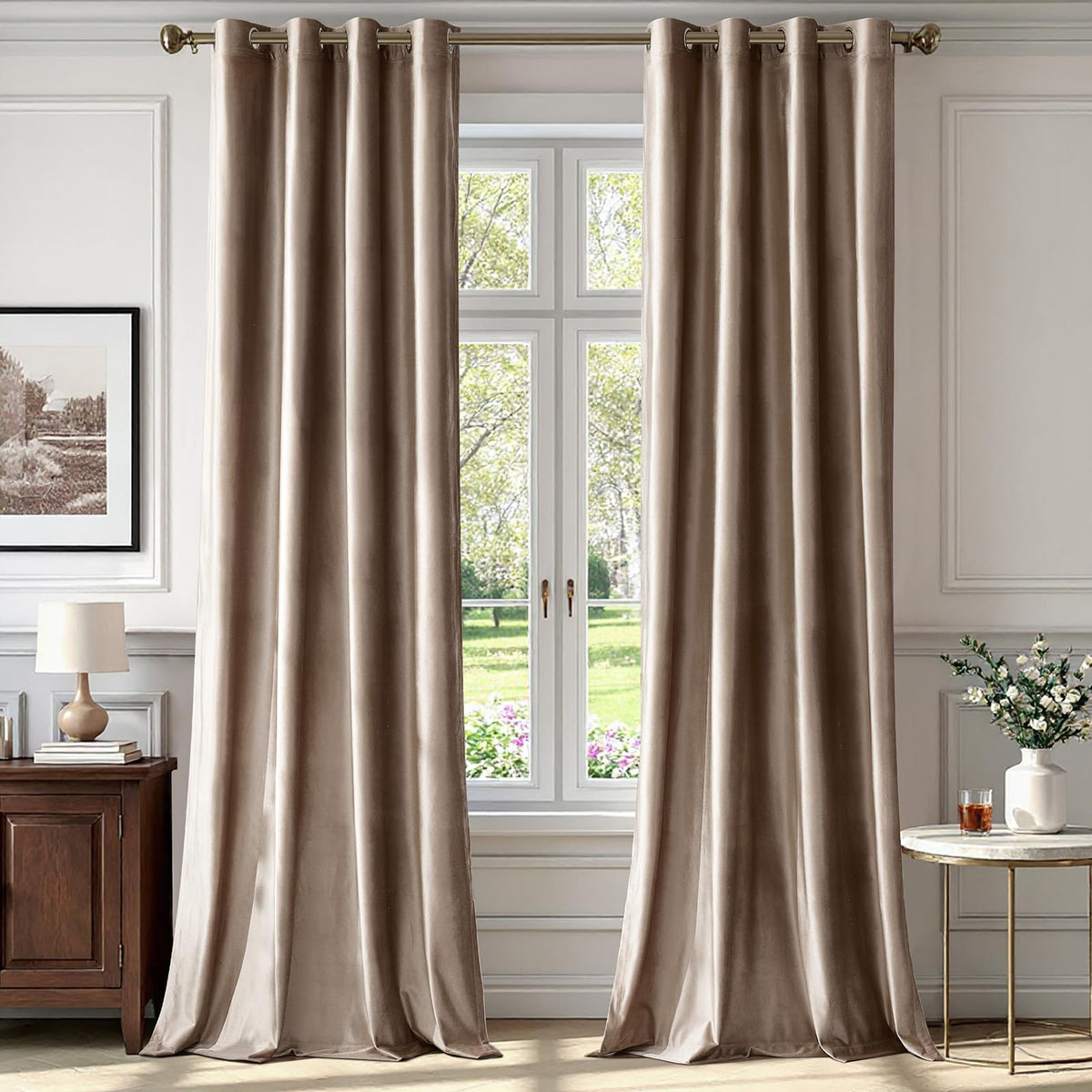 BULBUL Velvet Gold Grommet Blackout Curtains 84 inch Length for Living Room