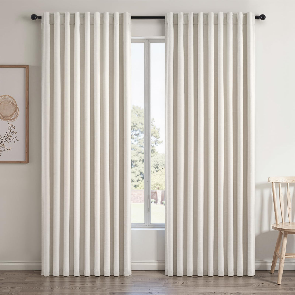 Topfinel Linen Blackout Curtains 96 Inch Long, Boho Farmhouse Ivory Birch Viral Drapes Pinch Pleated Curtains with Hooks for Living Room, Neutral 8 FT Back Tab Bedroom Curtains 52" X 96" 2 Panels