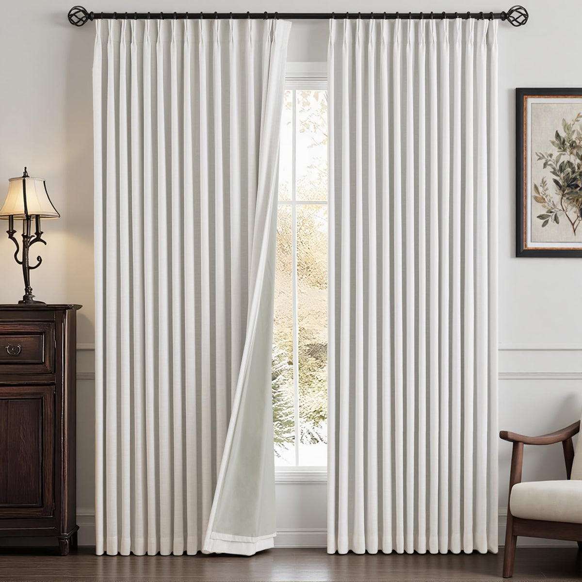 IVAPUPU Natural Linen Blend Blackout Curtains for Bedroom 108 Inch Long