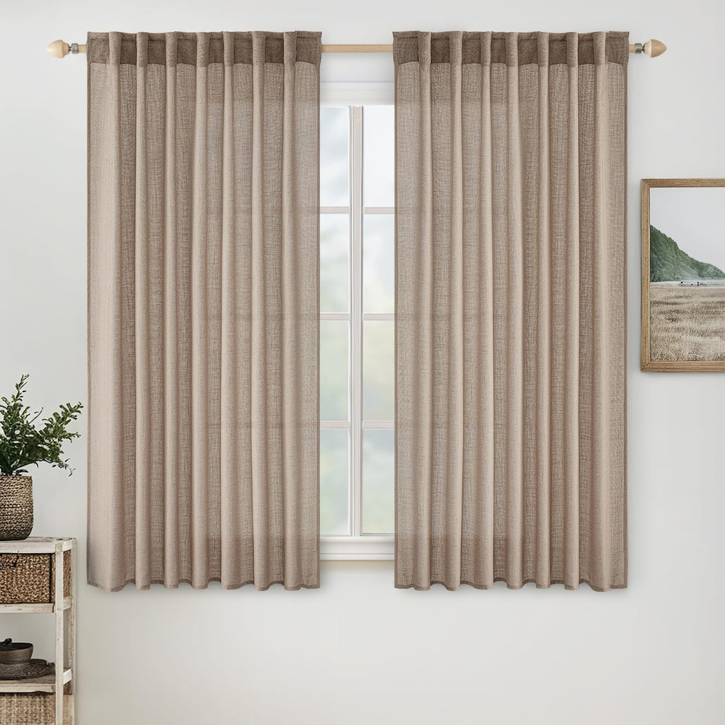 MIULEE Taupe Linen Curtains 52x84 Inch Length for Bedroom and Living Room
