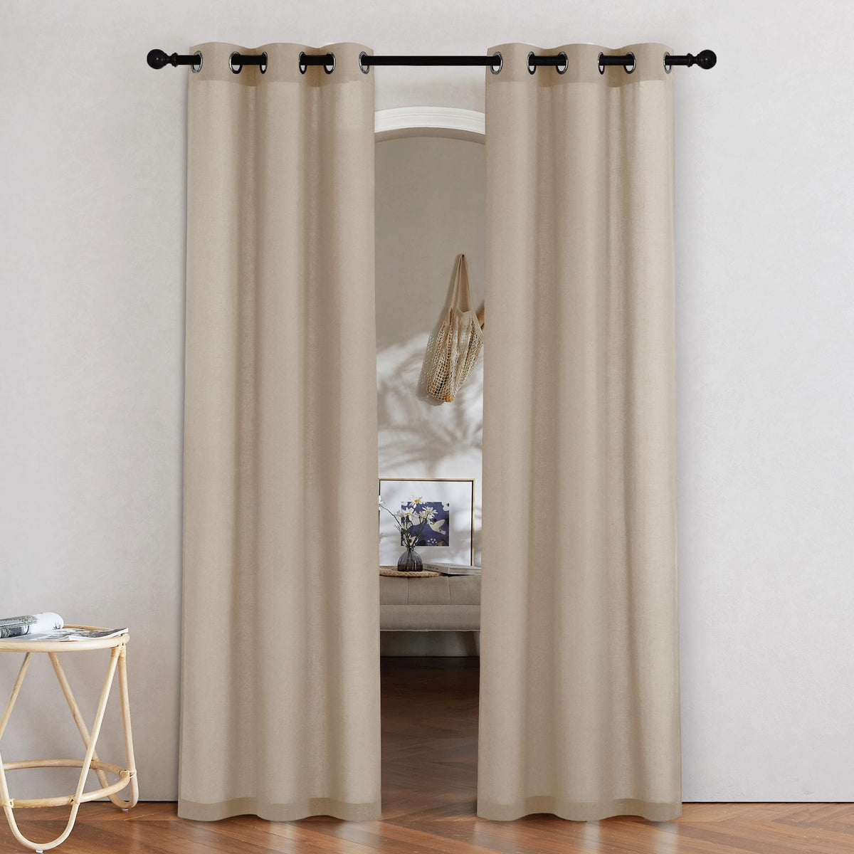 NICETOWN Natural Linen Curtains 84 inch Long 2 Panels Set, Grommet Top Thick Linen Burlap Semi Sheer Vertical Drapes Privacy Assured with Light Filtering for Bedroom/Living Room, W55 x L84