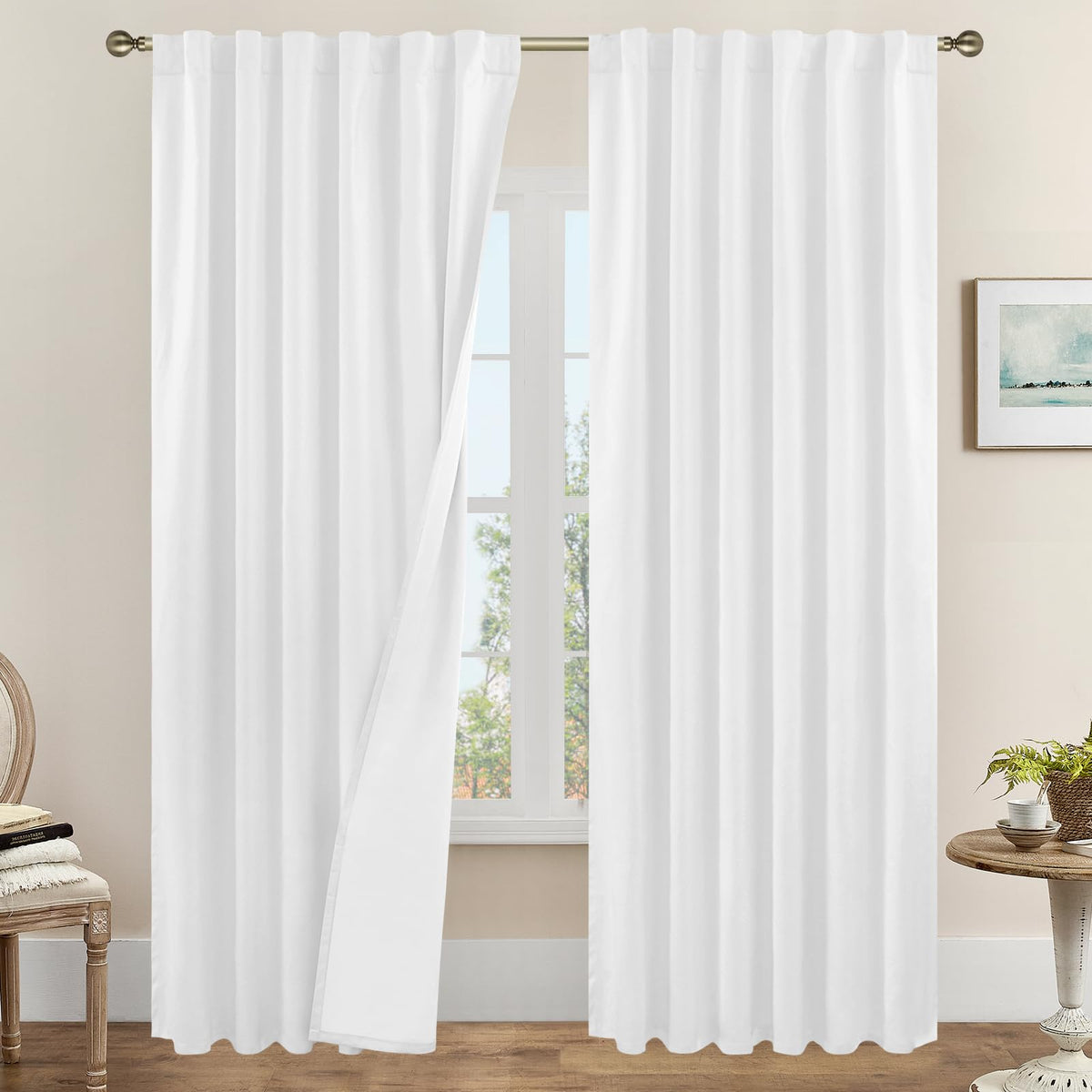 LAMIT 100% Blackout Short Linen Curtains for Cafe 40 Inch Length, Ivory