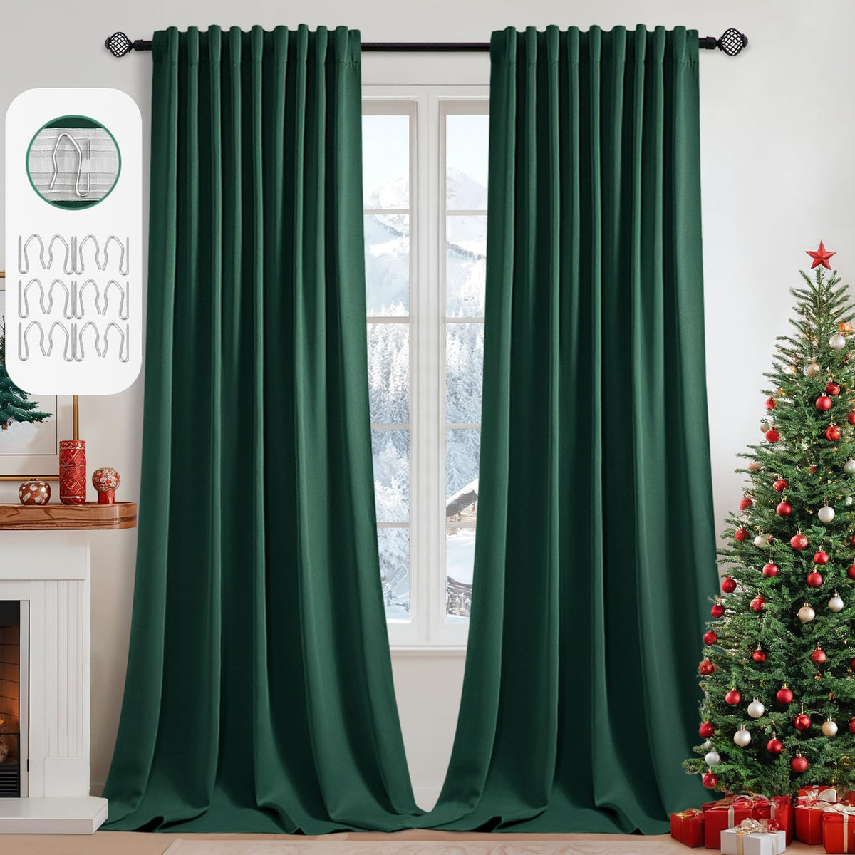 MIULEE 2 Panels Set Black Back Tab Blackout Curtains 52x96 Inch Long