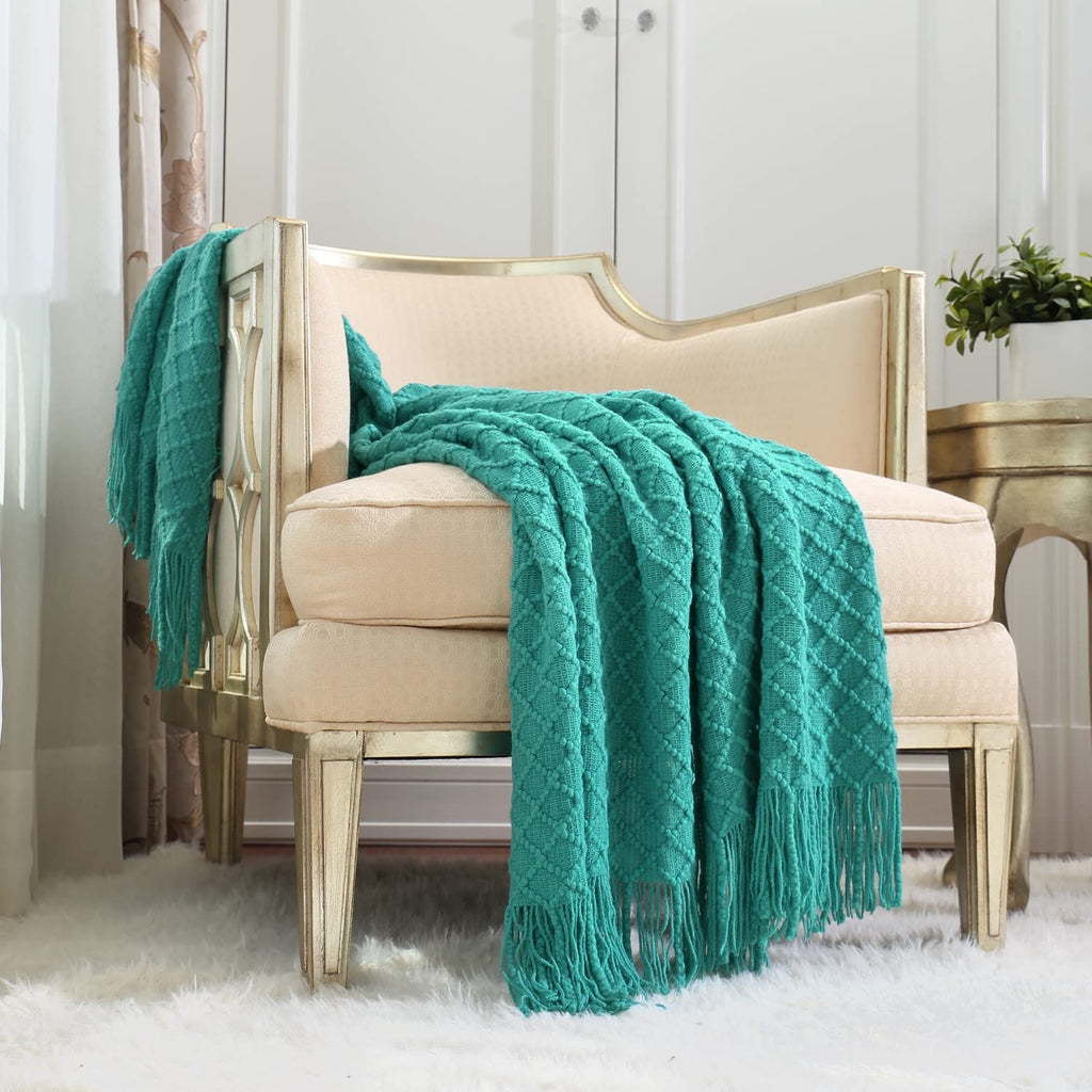 CREVENT Farmhouse Boho Knitted Throw Blanket for Couch Sofa Chair Bed Home Decoration, Soft Warm Cozy Light Weight for Spring Summer Fall (50''X60'' Off White/Ivory/Cream)