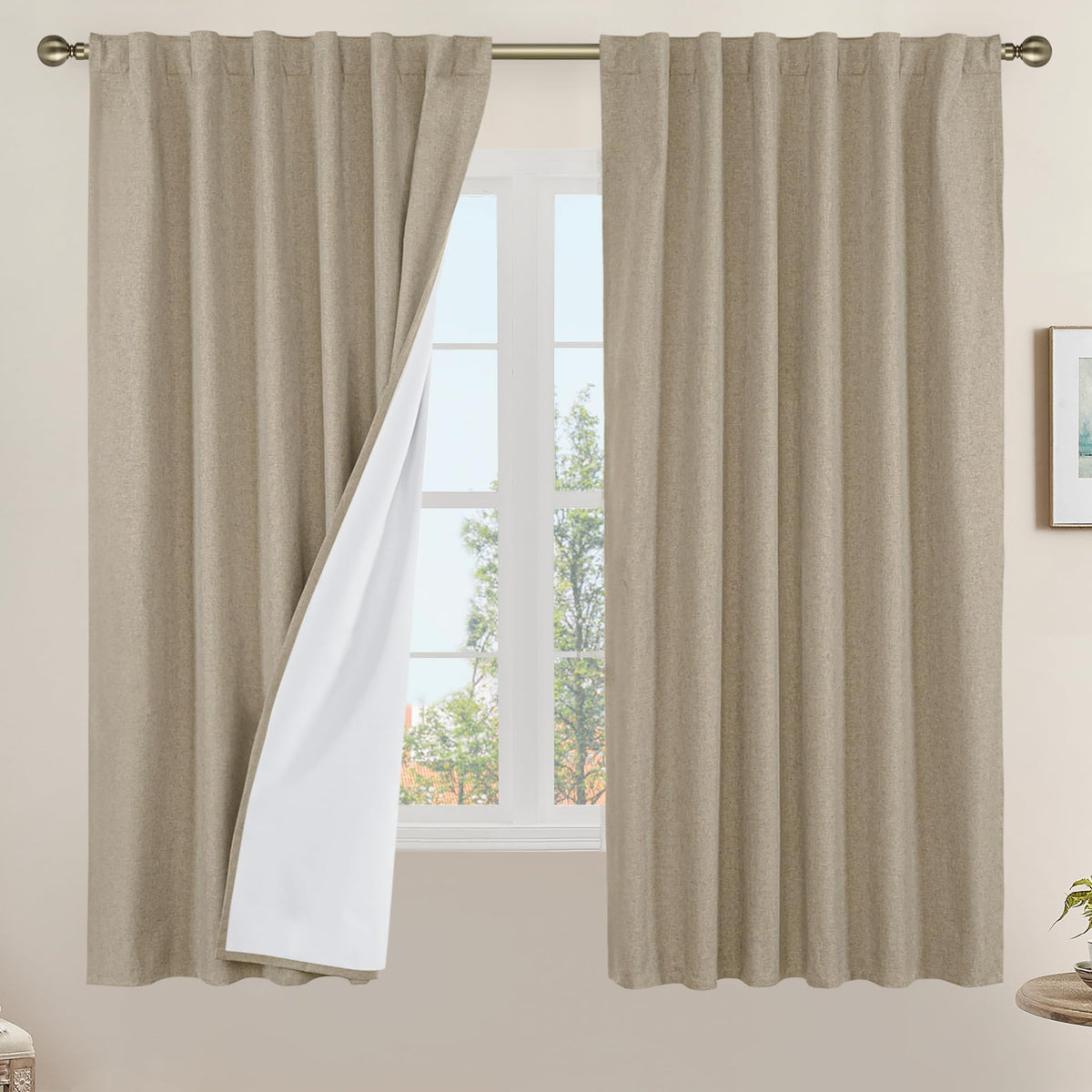 LAMIT 100% Blackout Short Linen Curtains for Cafe 40 Inch Length, Ivory