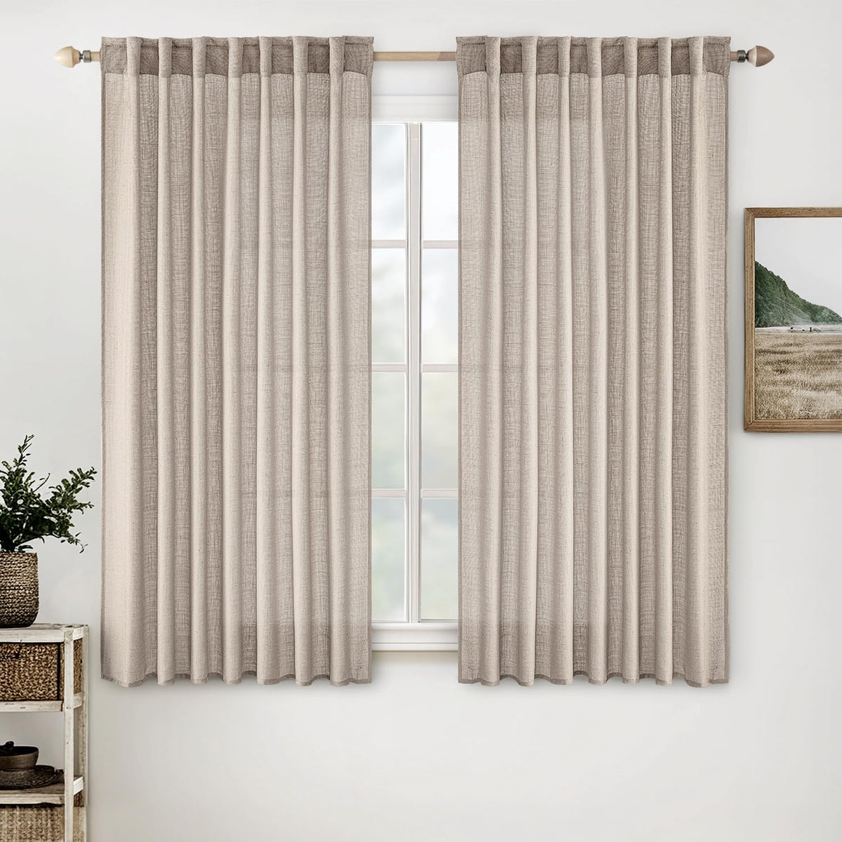 MIULEE Natural White Linen Curtains 52x90 Inch Long 2 Panels for Bedroom