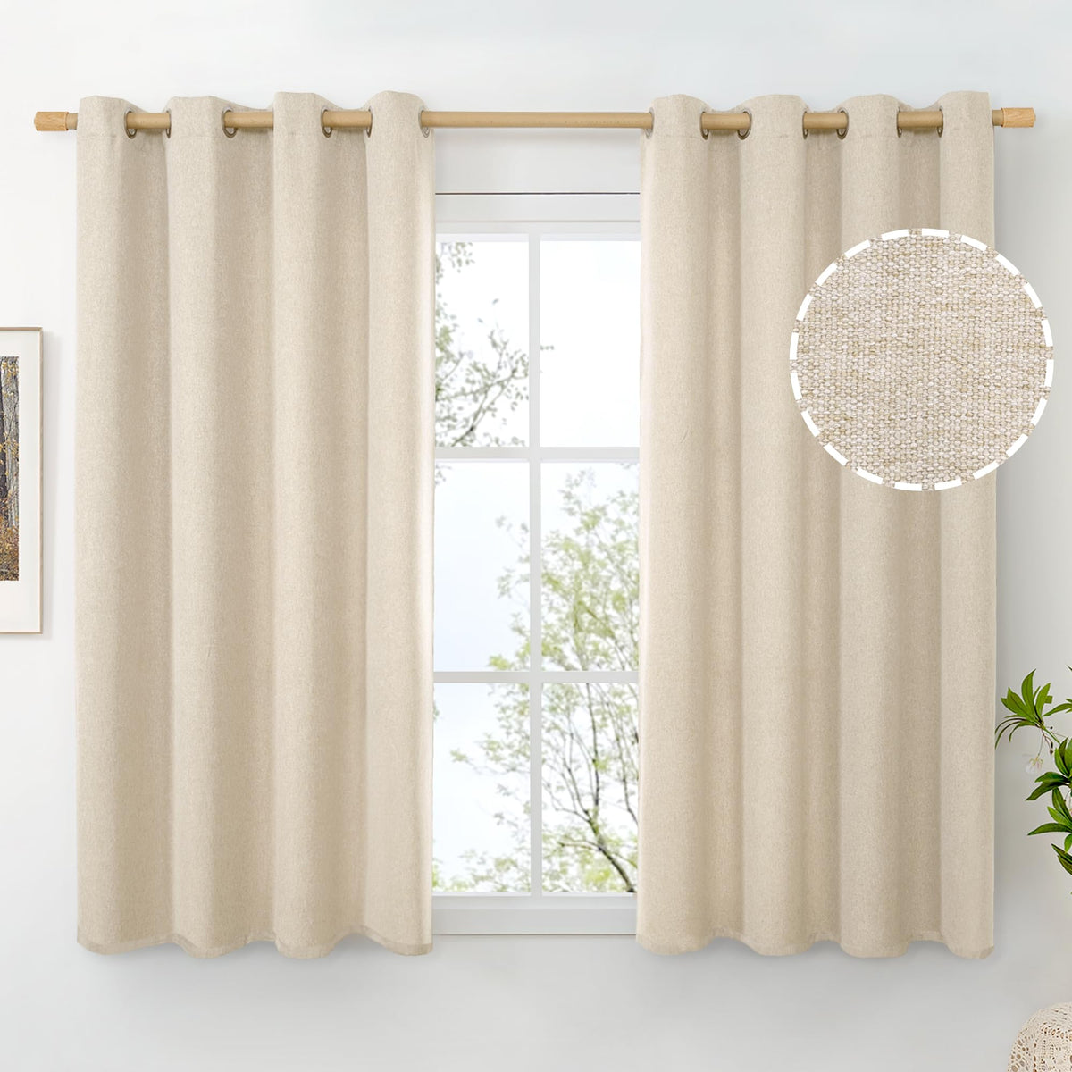 BGment Oatmeal Linen Curtains for Living Room 95 Inch Length 2 Panels Set, Privacy Drapes Light Filtering with Grommet for Farmhouse Bedroom No See Through, Each 52 Inch Wide