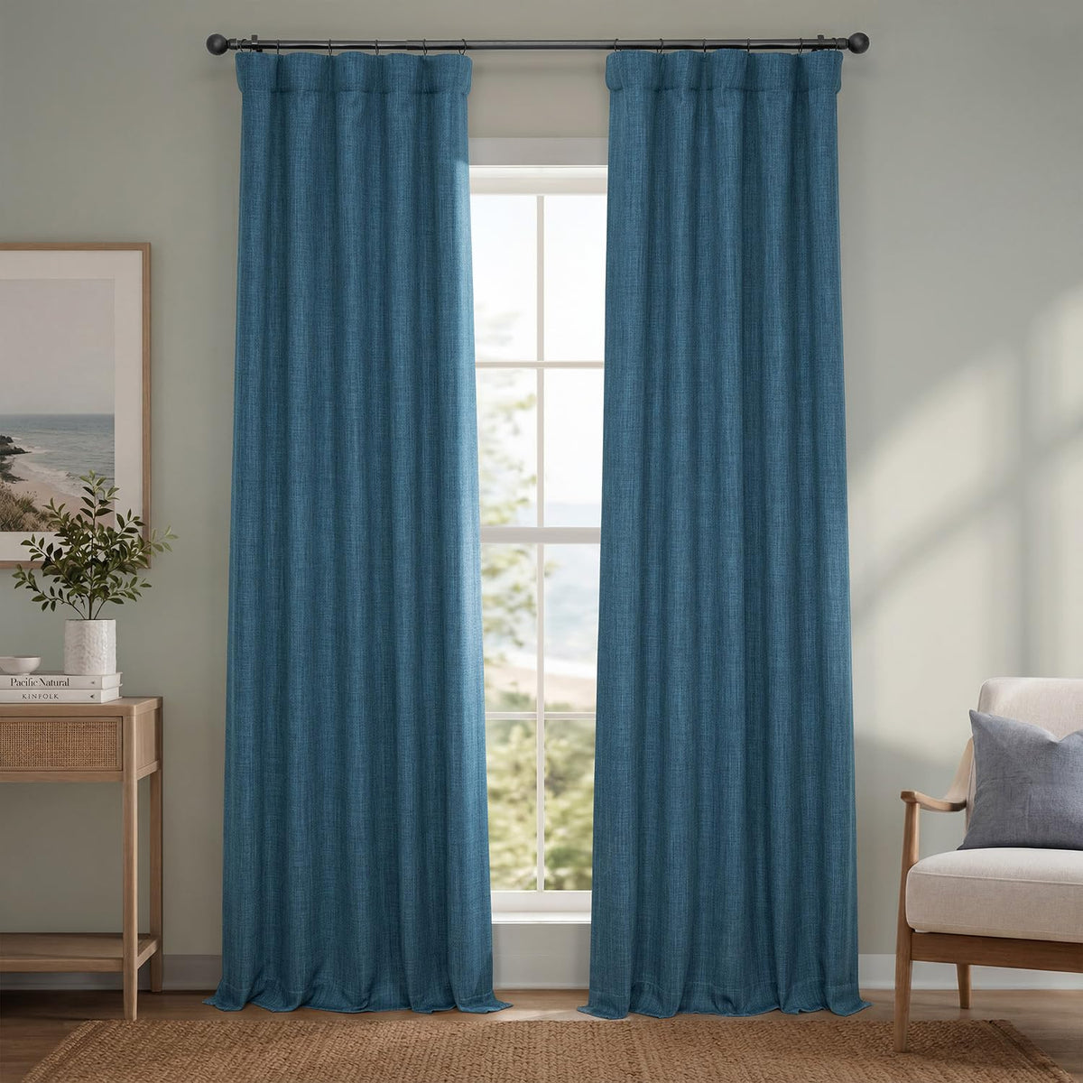 Faux Linen Curtains for Living Room (1 Panel) - 50W X 96L, Birch Taupe