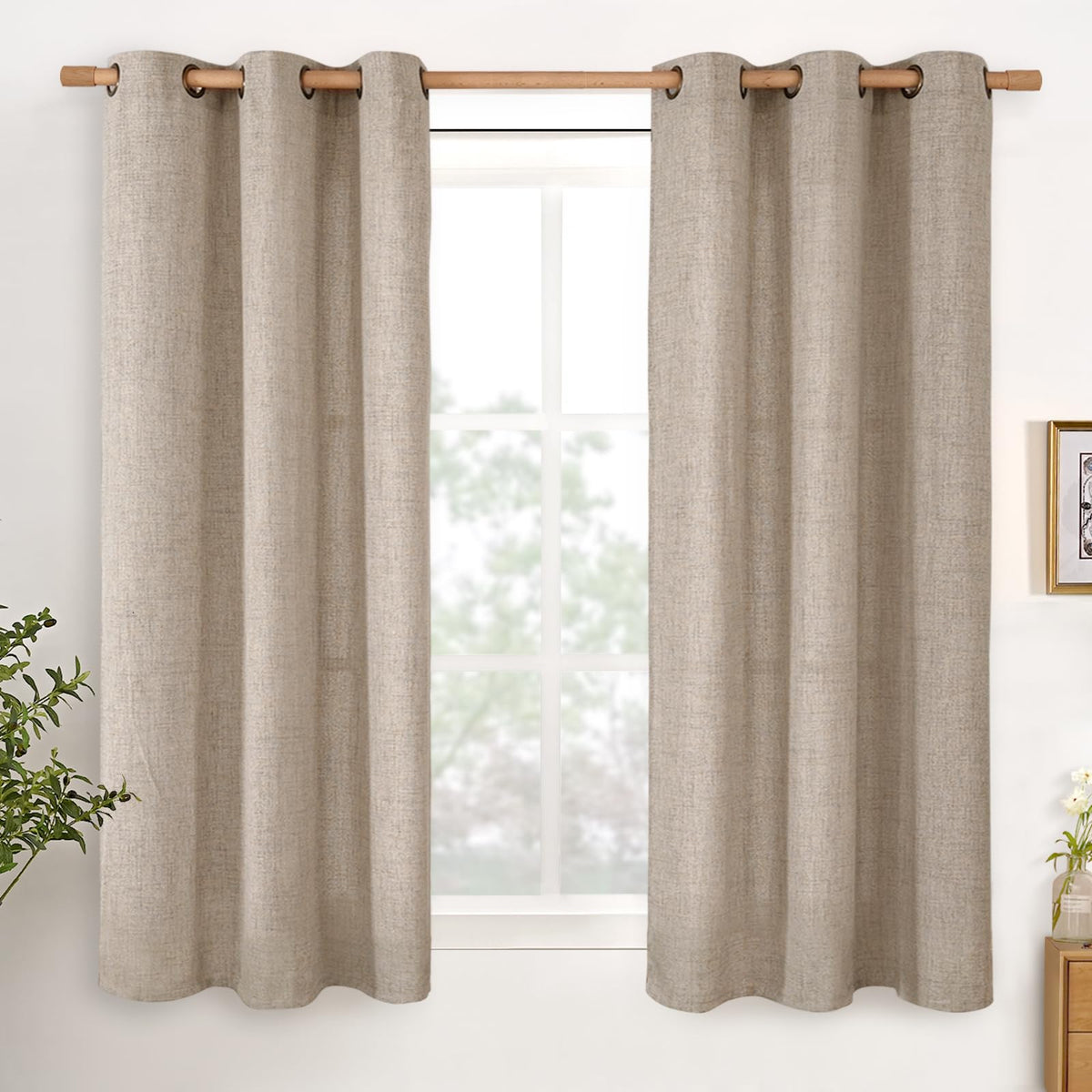 YoungsTex Linen Semi Sheer Curtains 63 Inch Length, Light Filtering Drapes