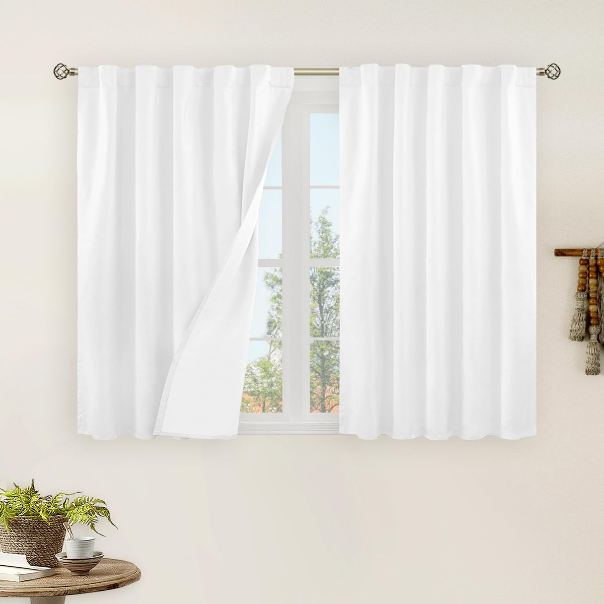 LAMIT 100% Blackout Short Linen Curtains for Cafe 40 Inch Length, Ivory