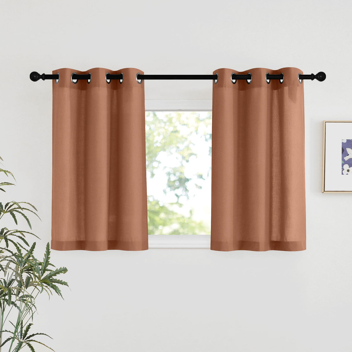 NICETOWN Natural Linen Curtains 84 inch Long 2 Panels Set, Grommet Top Thick Linen Burlap Semi Sheer Vertical Drapes Privacy Assured with Light Filtering for Bedroom/Living Room, W55 x L84