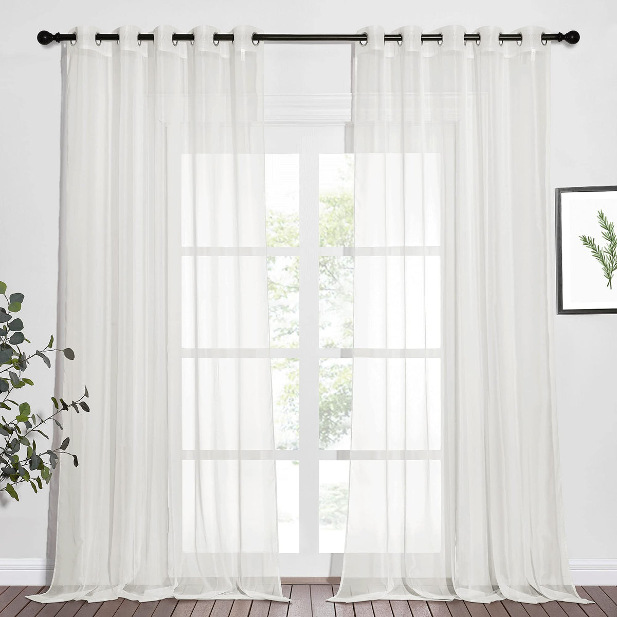 NICETOWN White Sheer Curtains & Drapes 96 inches Long for Living Room - Grommet Top Solid Lightweight & Airy Gauzy Window Treatments with Light Filtering for Bedroom, 2 Panels, W54 x L96