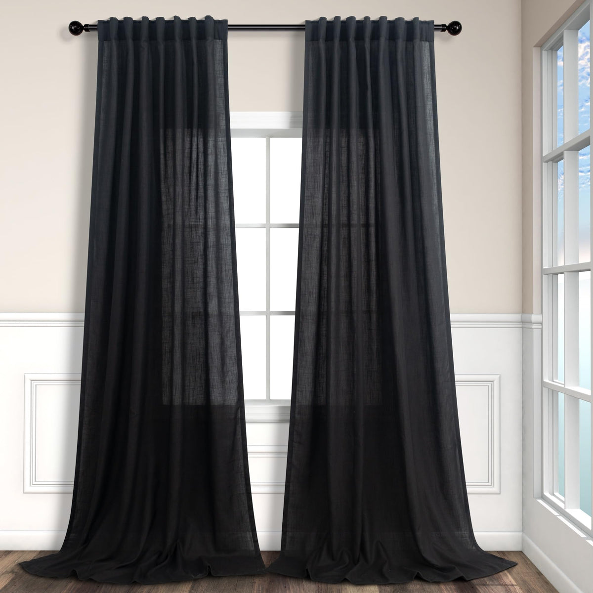 Natural Linen Back Tab Curtains 84 Inch Length for Living Room 2 Panel Pocket Drape Light Filtering Semi Sheer Neutral Country Rustic Farmhouse Boho Curtain Bedroom Muslin Look Ivory Cream Colored