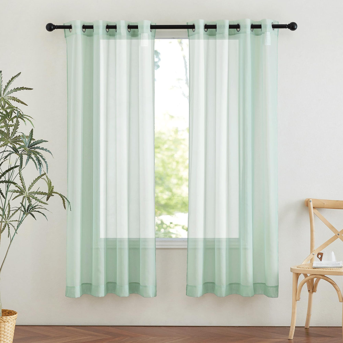 NICETOWN White Sheer Curtains & Drapes 96 inches Long for Living Room - Grommet Top Solid Lightweight & Airy Gauzy Window Treatments with Light Filtering for Bedroom, 2 Panels, W54 x L96
