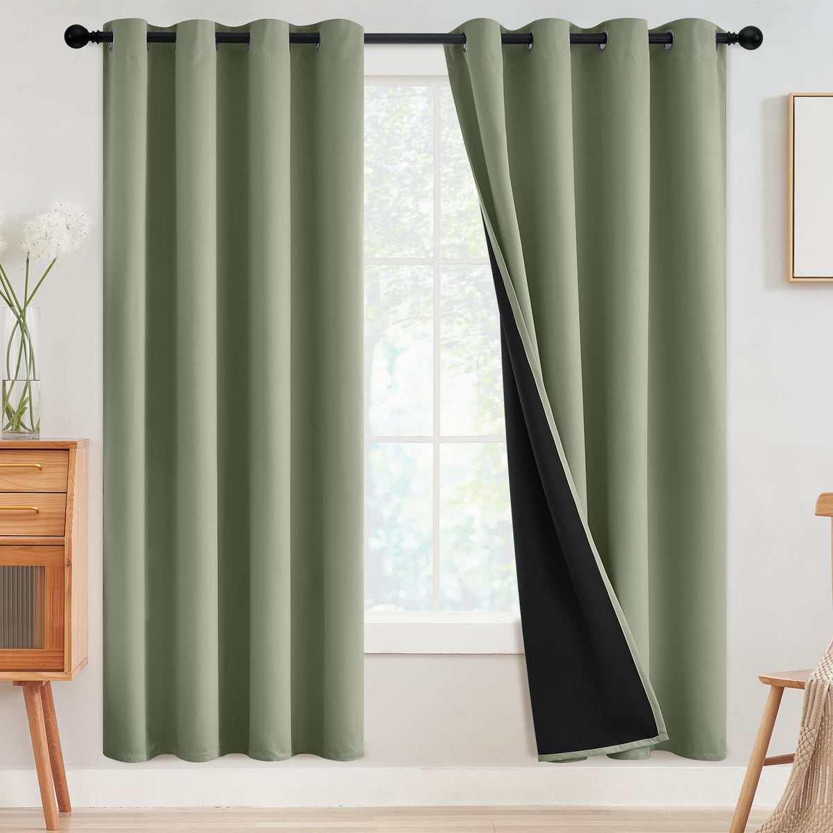 SimpleHome Cream 100% Blackout Curtains Room Darkening Living Room 84 Inch