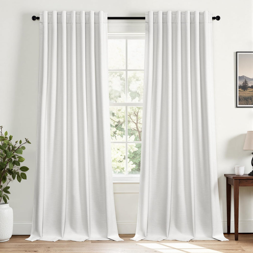 Topfinel Linen Blackout Curtains 96 Inch Long, Boho Farmhouse Ivory Birch Viral Drapes Pinch Pleated Curtains with Hooks for Living Room, Neutral 8 FT Back Tab Bedroom Curtains 52" X 96" 2 Panels