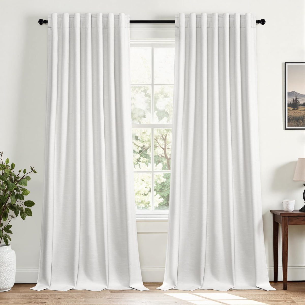 Topfinel Linen Blackout Curtains 96 Inch Long, Boho Farmhouse Ivory Birch Viral Drapes Pinch Pleated Curtains with Hooks for Living Room, Neutral 8 FT Back Tab Bedroom Curtains 52" X 96" 2 Panels