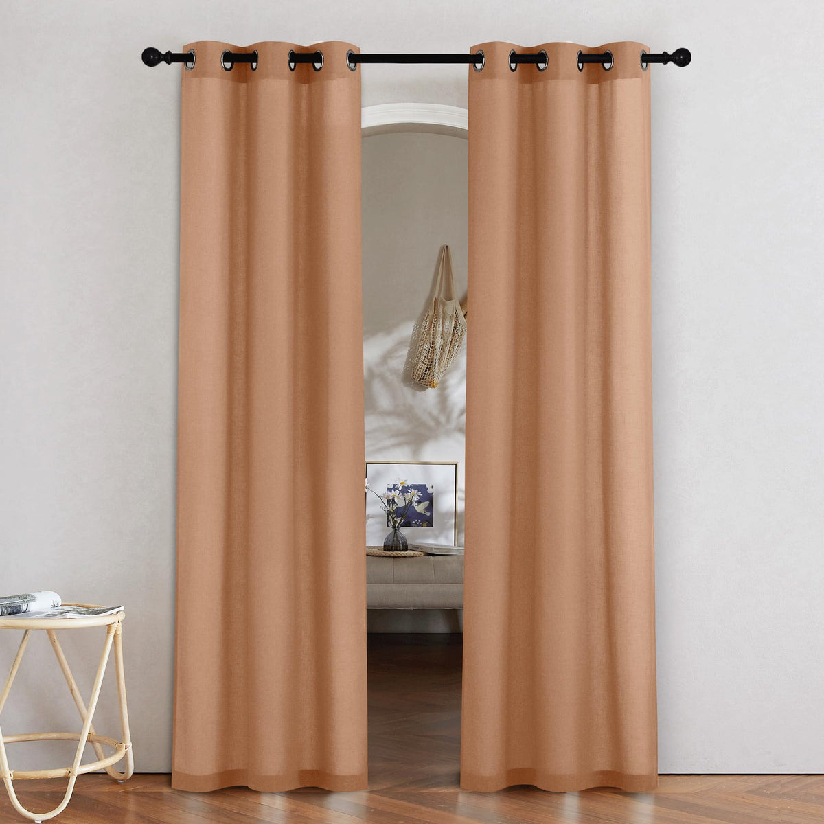 NICETOWN Natural Linen Curtains 84 inch Long 2 Panels Set, Grommet Top Thick Linen Burlap Semi Sheer Vertical Drapes Privacy Assured with Light Filtering for Bedroom/Living Room, W55 x L84