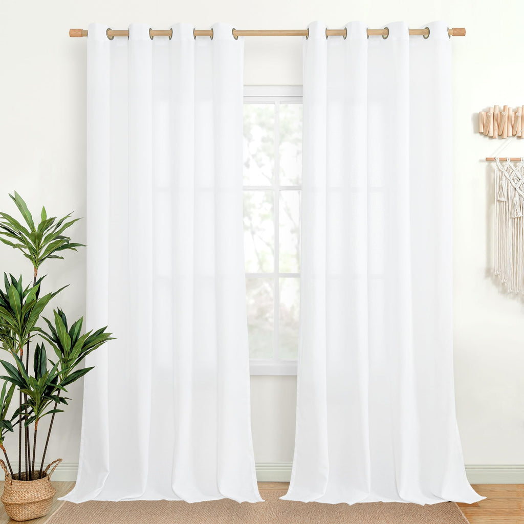 YoungsTex Linen Semi Sheer Curtains 63 Inch Length, Light Filtering Drapes