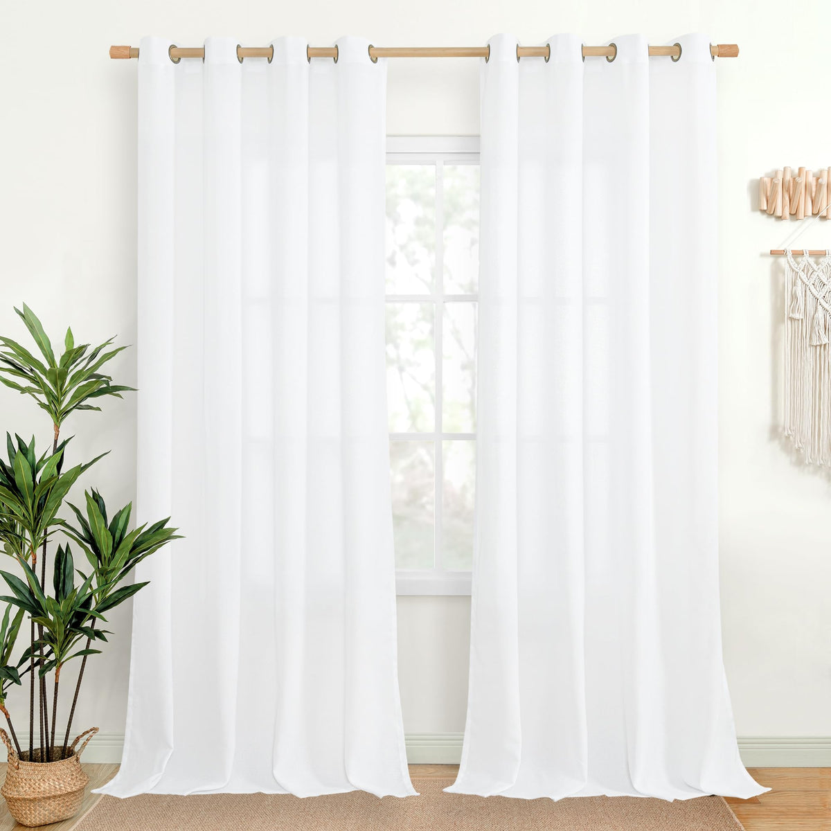 YoungsTex Linen Semi Sheer Curtains 63 Inch Length, Light Filtering Drapes