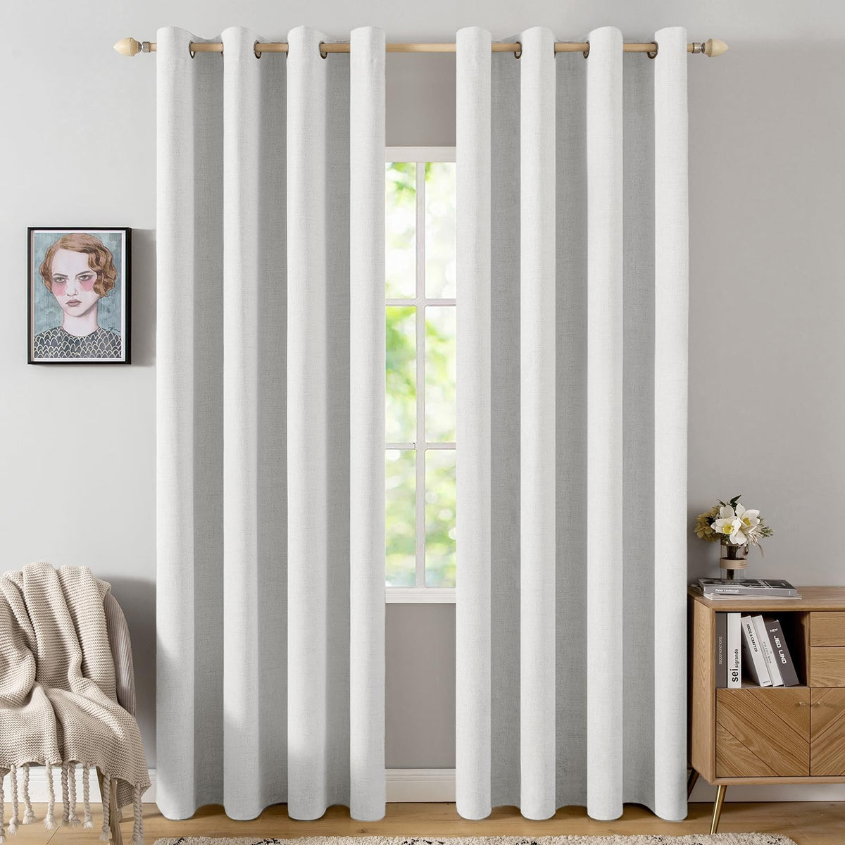 MIULEE 100% Blackout Linen Curtains for Bedroom 52x84 Inches Dusty Blue