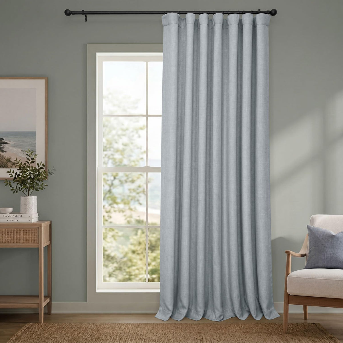 Faux Linen Curtains for Living Room (1 Panel) - 50W X 96L, Birch Taupe