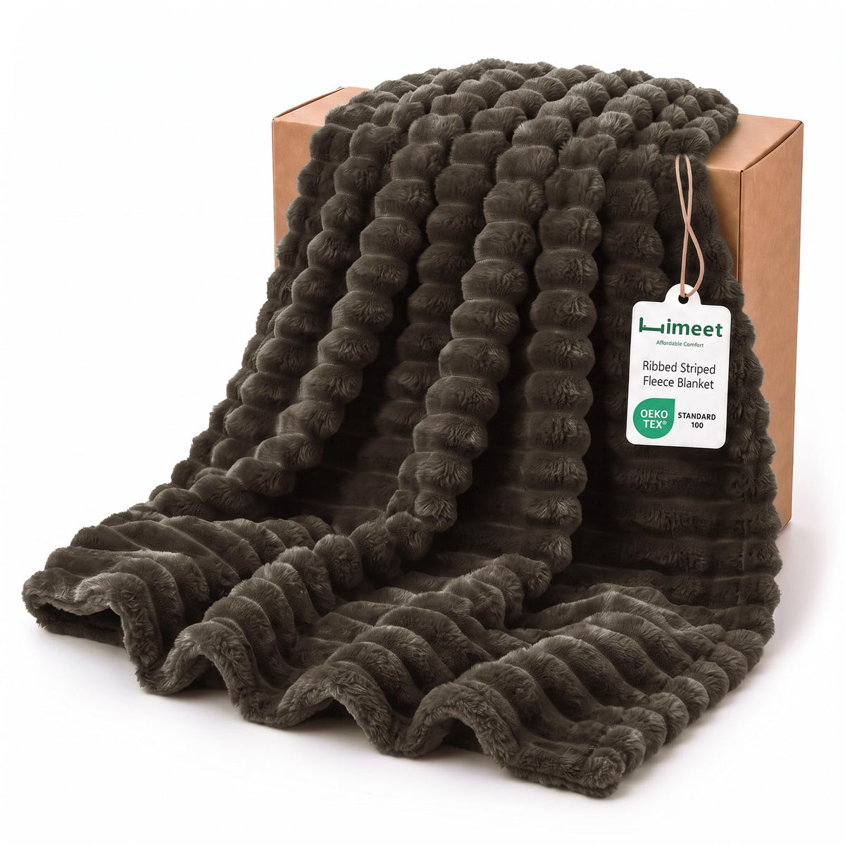 HIMEET Black Throw Blanket for Couch, 300GSM Ribbed Fleece, 50 x 60 Inches