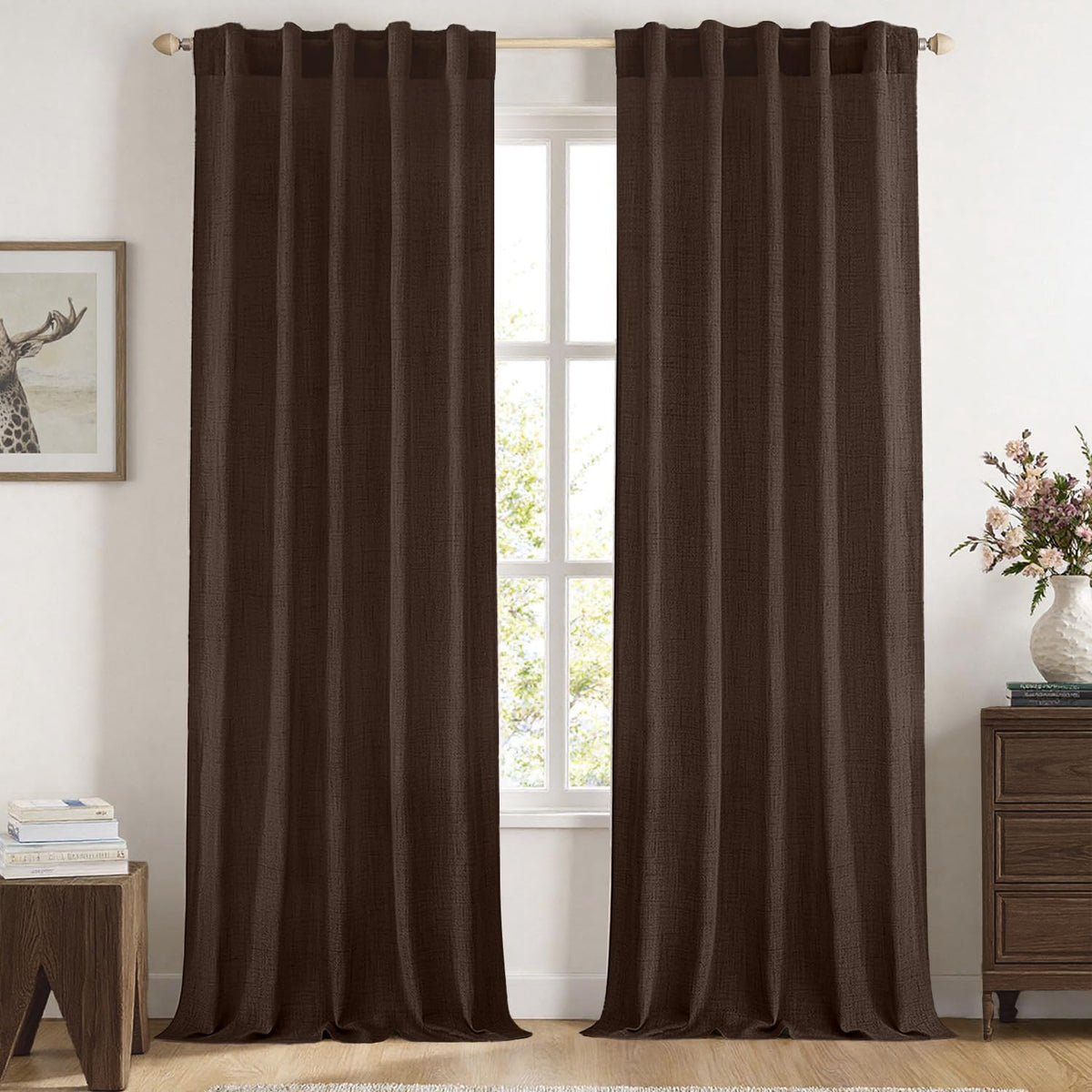MIULEE Faux Linen Curtains 90 Inch Length 2 Panels Natural Semi Sheer Curtain with Back Tab Rod Pocket, Light Filtering Window Privacy Burlap Drapes for Living Room Bedroom 42W x 90L Linen