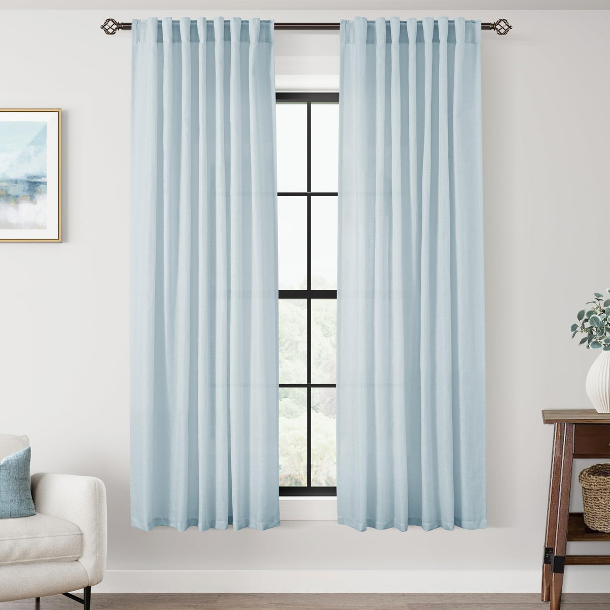 96 inch Long Linen Curtains 2 Panels for Living Room Back Tab Cream Ivory Light Filtering Semi Sheer Curtain 96 inches Long Boho Farmhouse Rustic Linen Drapes Floor to Ceiling Length 8 FT
