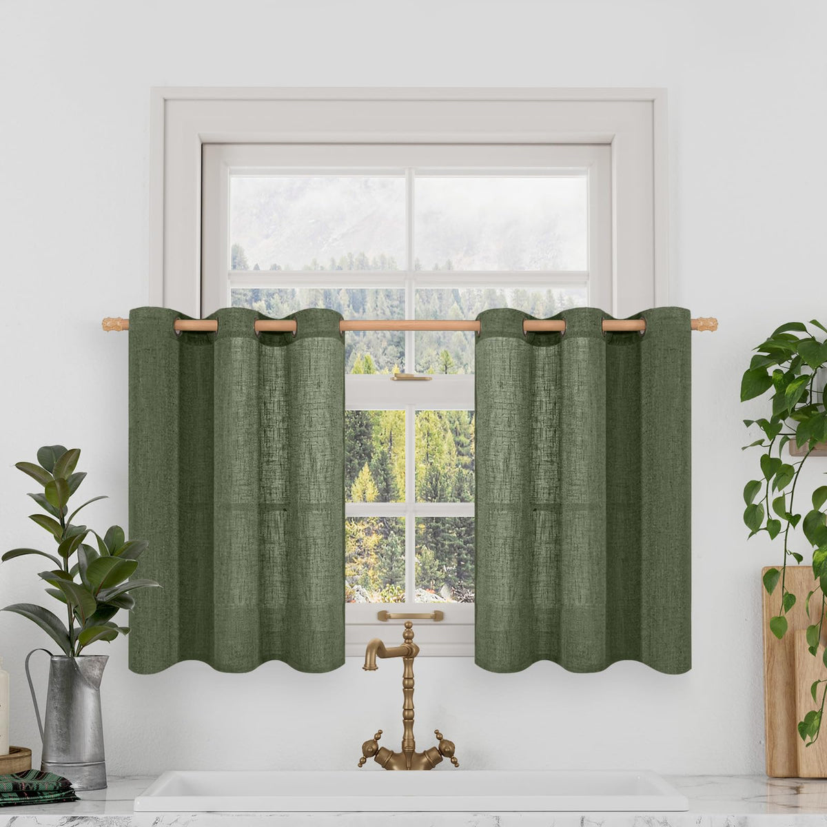 LAMIT Cream Ivory Linen Semi Sheer Curtains 84 inch Length for Bedroom