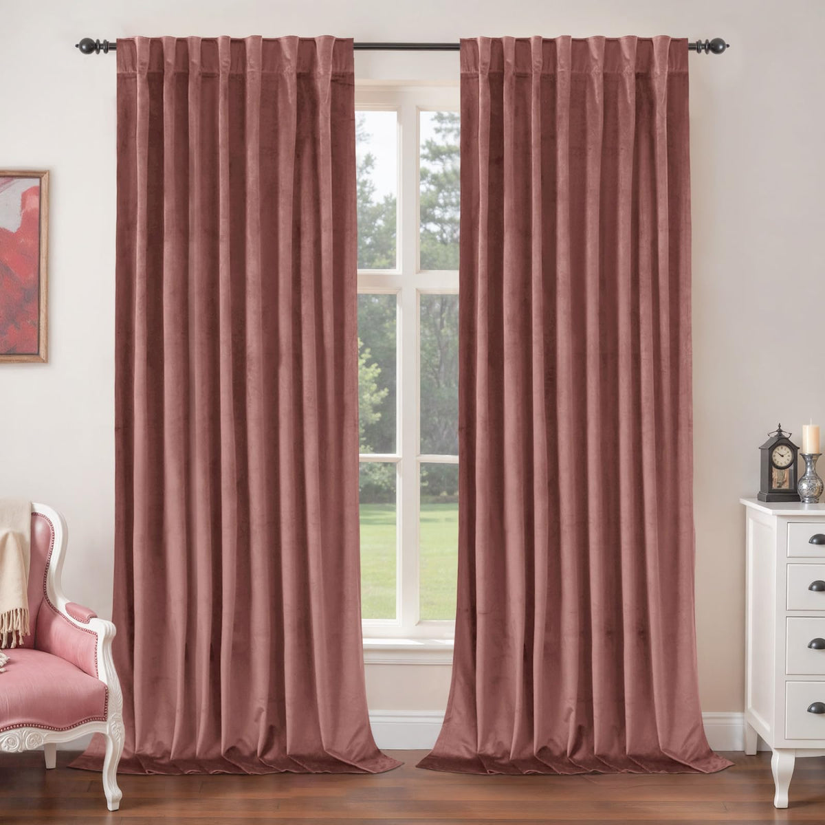 BGment Christmas Red Velvet Curtains 96 Inches for Living Room, Thermal Room Darkening Curtains Sound Reduce Drapes with Back Tab and Rod Pocket for French Door, 2 Panels, 52 x 96 Inch