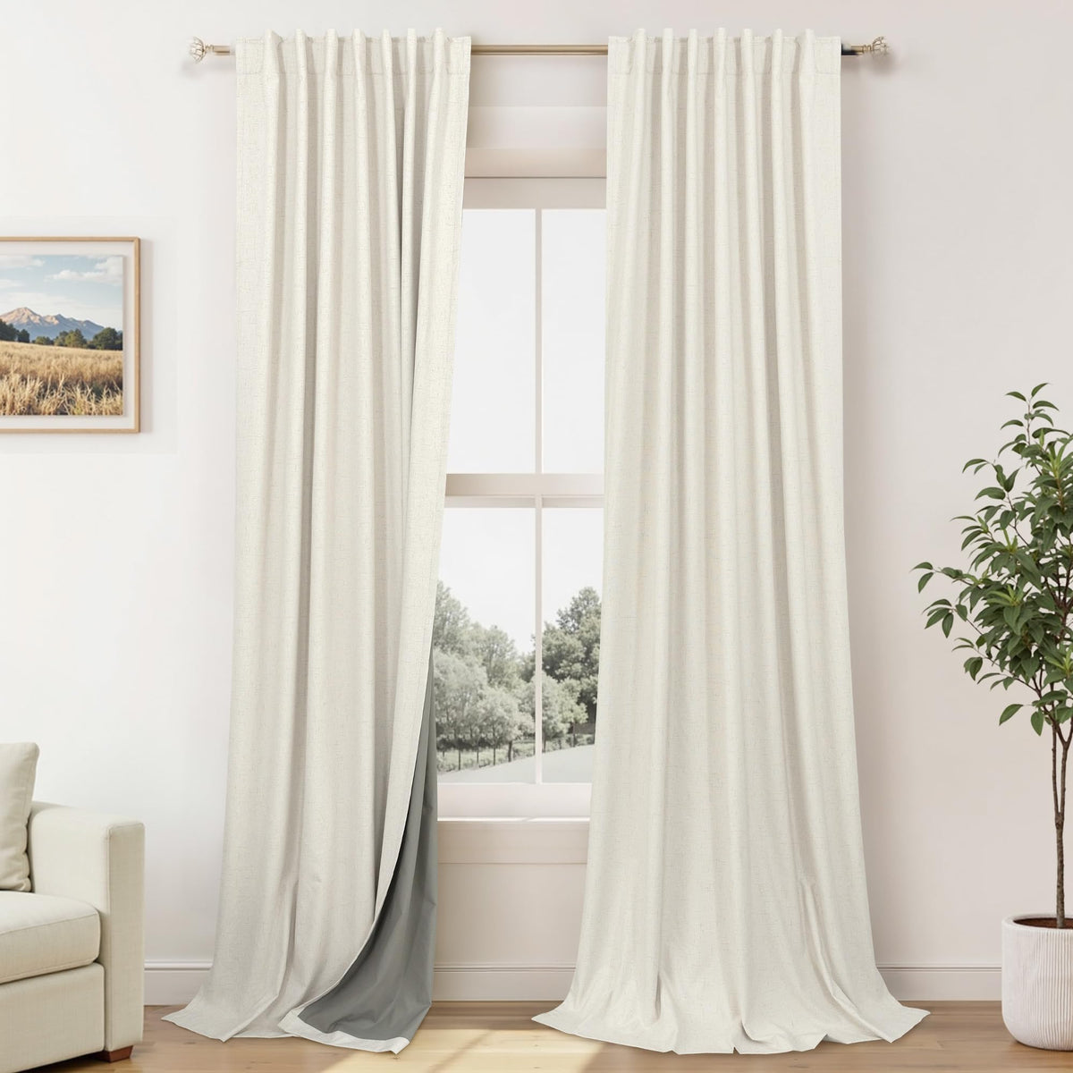 100% Blackout Curtains 84 Inch Length 2 Panels Set Neutral Boho Linen Farmhouse for Bedroom Windows Living Room Darkening Thermal Insulated Drapes Natural Cream Ivory 7ft Long Back Tab Pleated Pocket