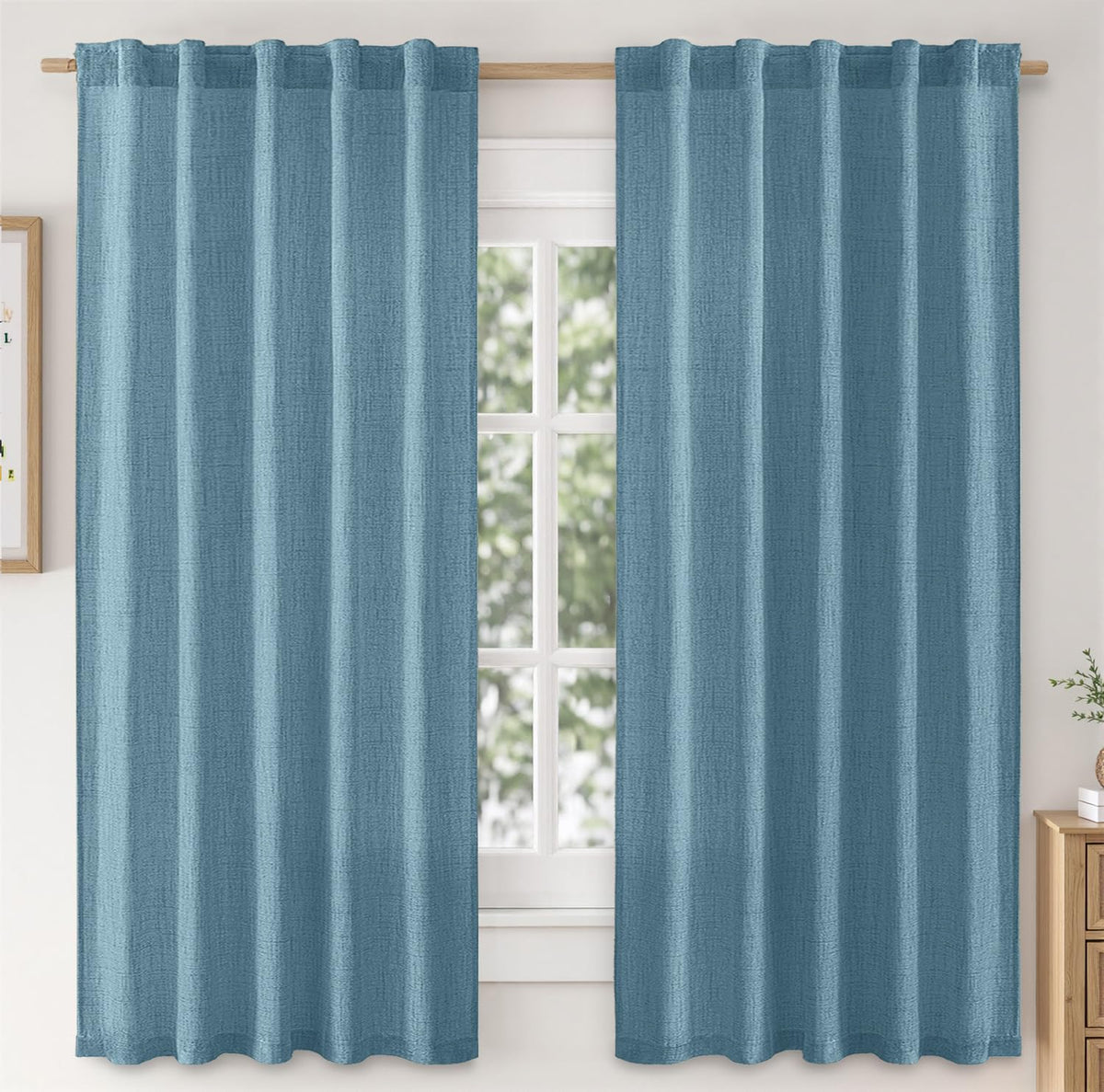 MIULEE Faux Linen Curtains 90 Inch Length 2 Panels Natural Semi Sheer Curtain with Back Tab Rod Pocket, Light Filtering Window Privacy Burlap Drapes for Living Room Bedroom 42W x 90L Linen