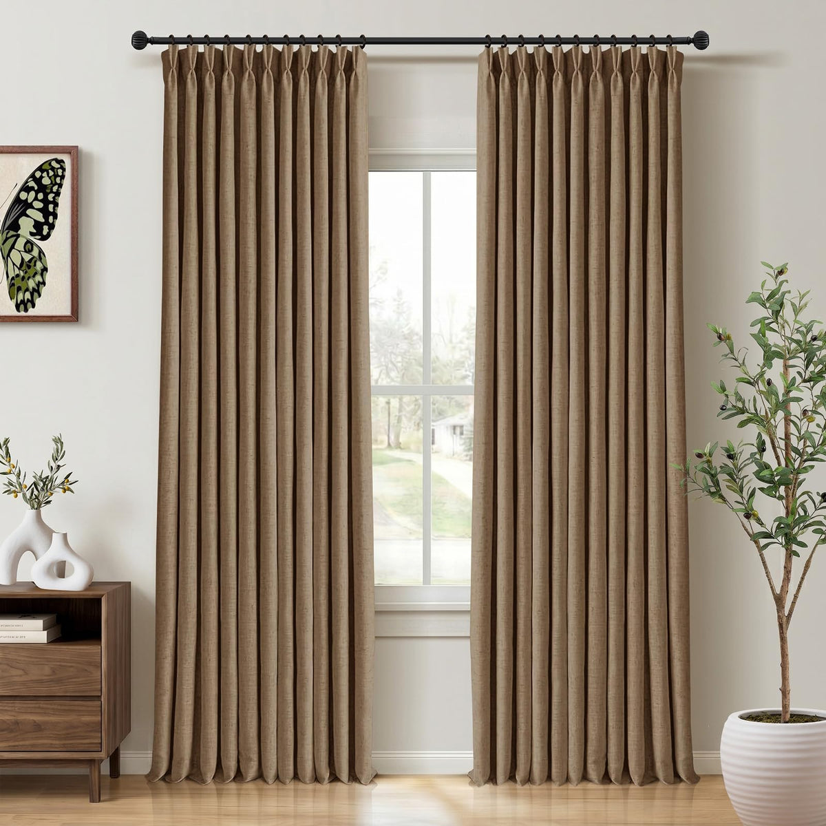 CAPALOCA Extra 70 Inch Wide Linen 100% Blackout Curtains 84 Inch Long