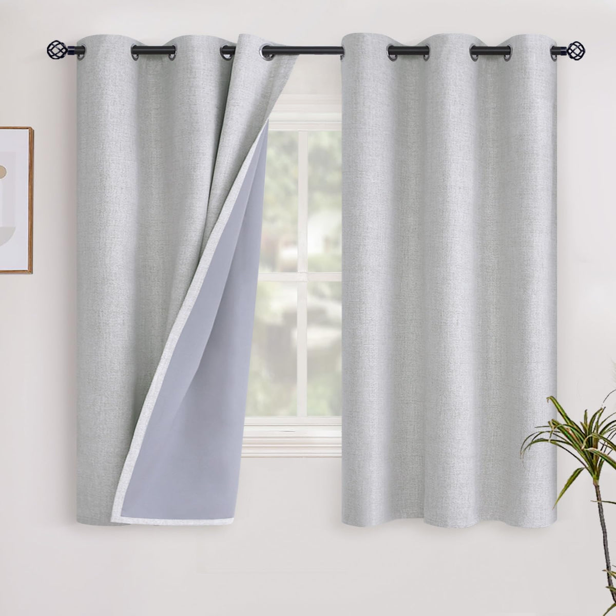 YoungsTex Linen Blackout Curtains 63 Inch Length Bedroom Beige Darkening