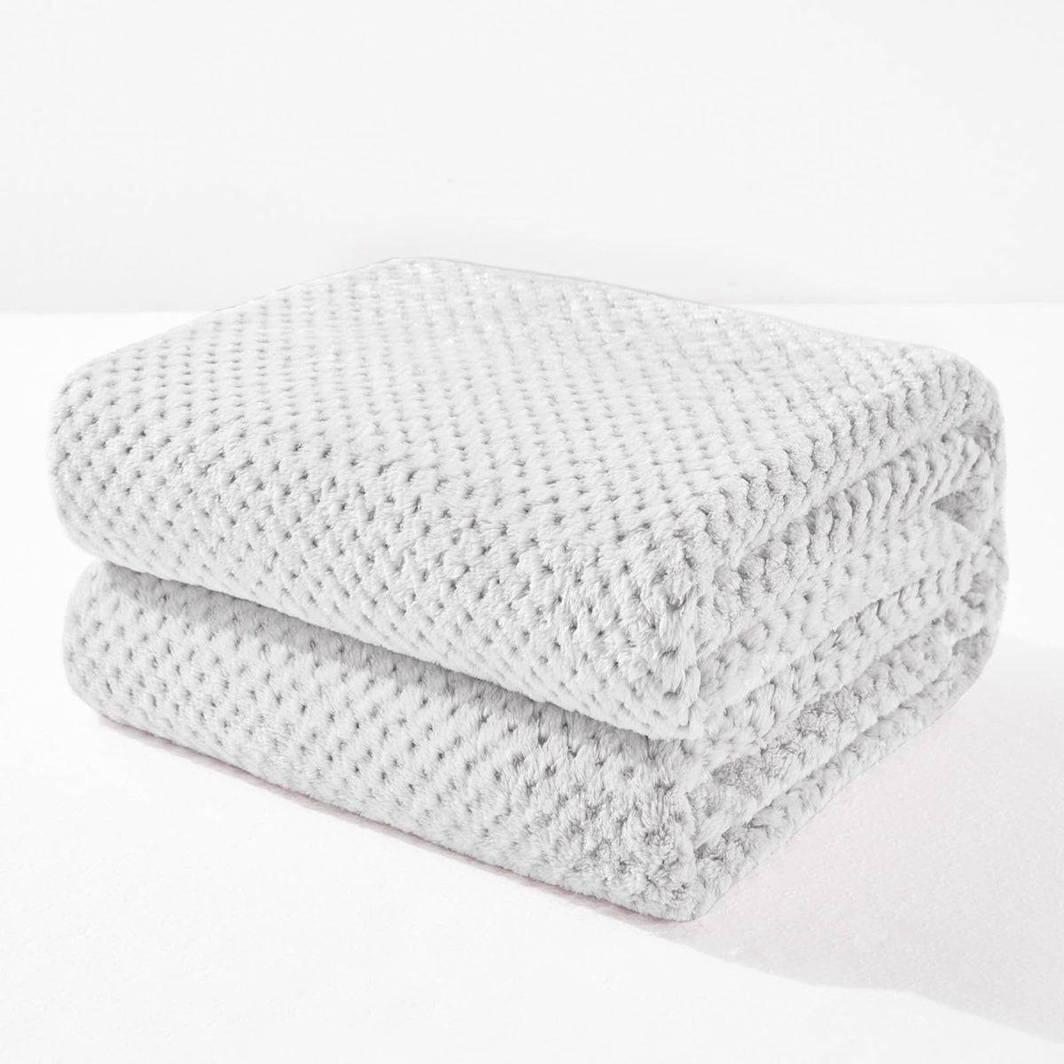 Exclusivo Mezcla Large Waffle Fleece Throw Blanket for Couch, Slate Blue