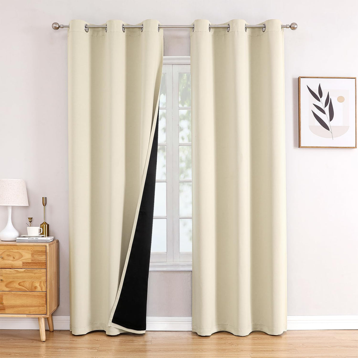 ChrisDowa 100% Blackout Curtains for Bedroom 63 Inch Long with Black Liner