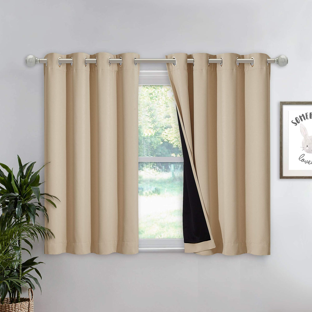 NICETOWN 100% Blackout Curtain 54 inches Long, Double-Deck Completely Blackout Window Treatment Thermal Insulated Lined Drape for Small Window (White, 1 PC, 52 inches Width Each Panel)