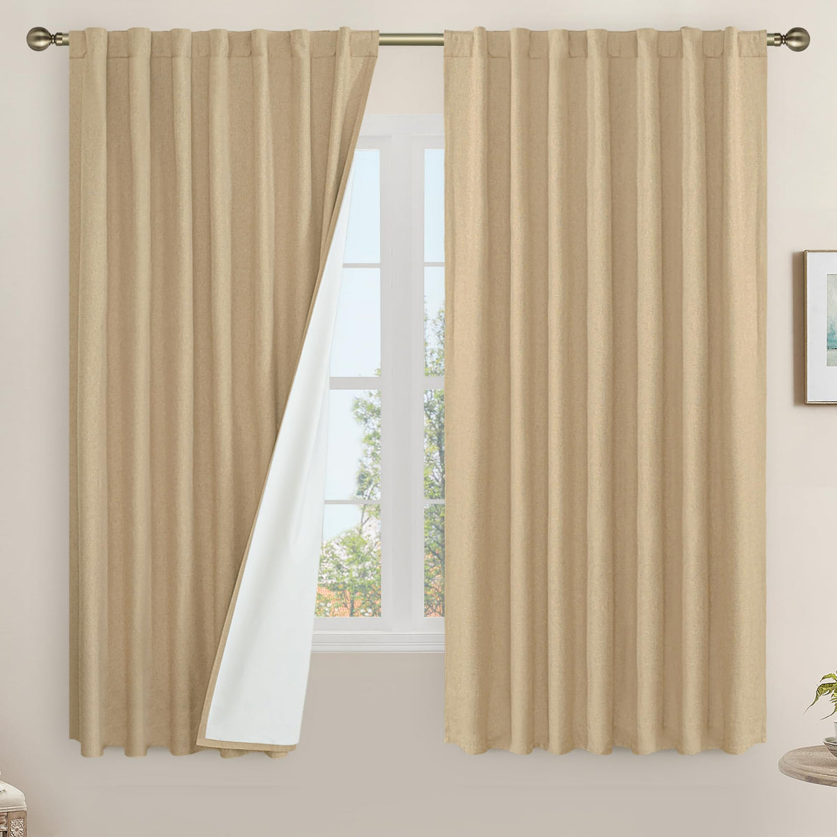 LAMIT 100% Blackout Short Linen Curtains for Cafe 40 Inch Length, Ivory