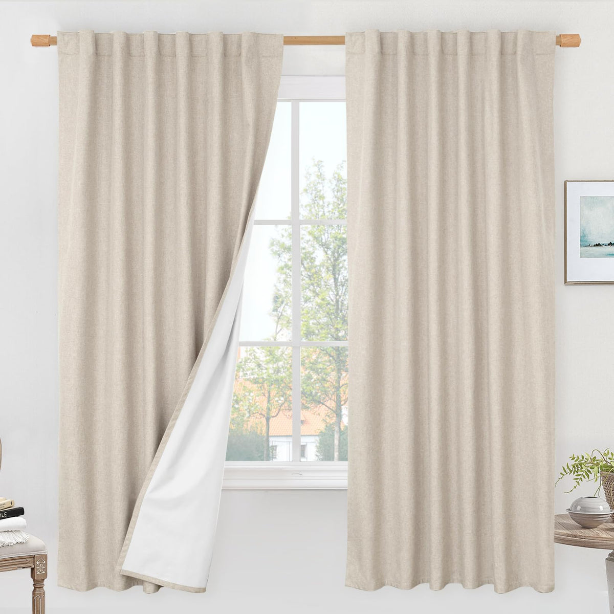 LAMIT 100% Blackout Short Linen Curtains for Cafe 40 Inch Length, Ivory