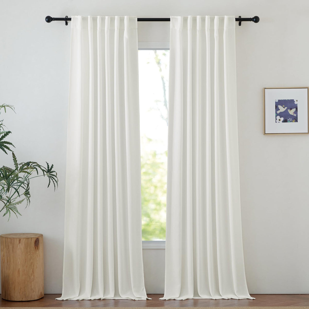 NICETOWN Flax Sheer Linen Curtains for Living Room 95 inch Long 2 Panels, Rod Pocket & Back Tab Semi Sheer Drapes Privacy Added with Light Filtering for Bedroom/Living Room, Natural, W55 x L95