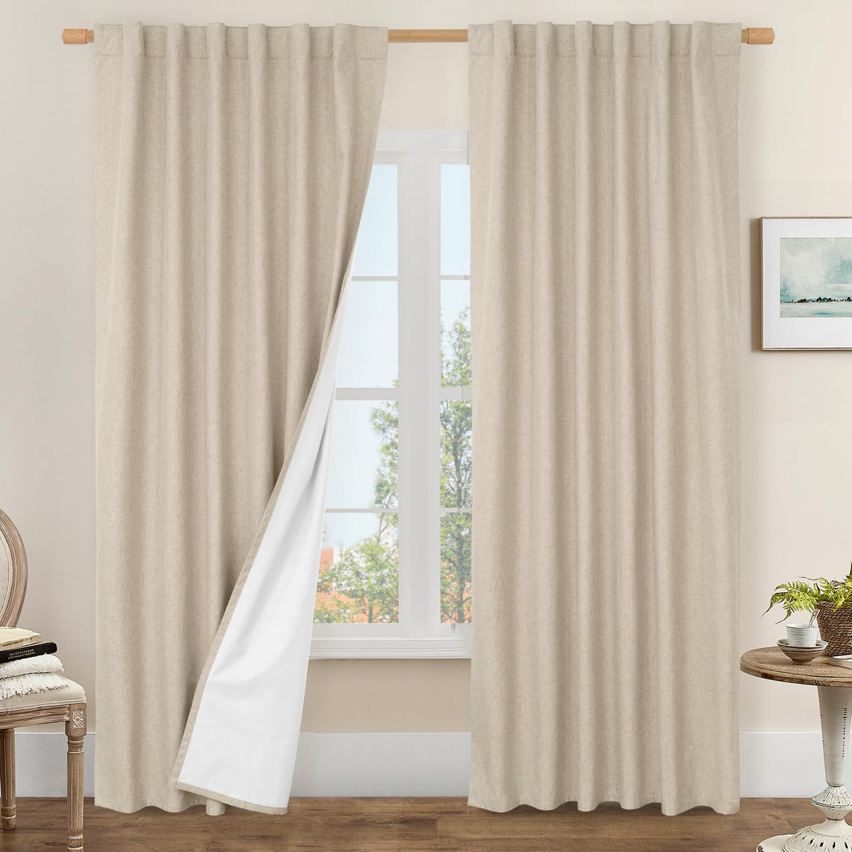LAMIT 100% Blackout Short Linen Curtains for Cafe 40 Inch Length, Ivory