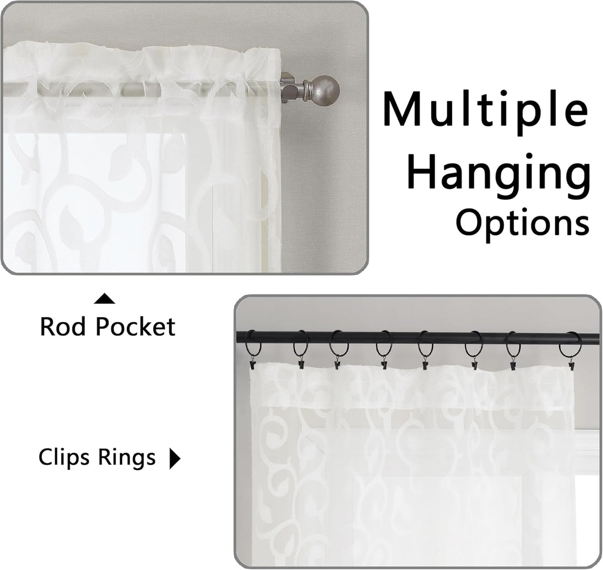 OWENIE Furman Ivory Sheer Curtains 84 inches Long for Bedroom Living Room 2 Panels Set, Jacquard Clip Light Filtering Semi Sheer Curtain Rod Pocket Window Drapes, 2 Pcs Each 40 W 84 L