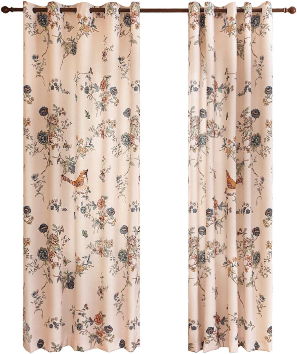 ISAENNE Designer French Linen Printed Curtains,2 Panels,71"x53"-Cornucopi