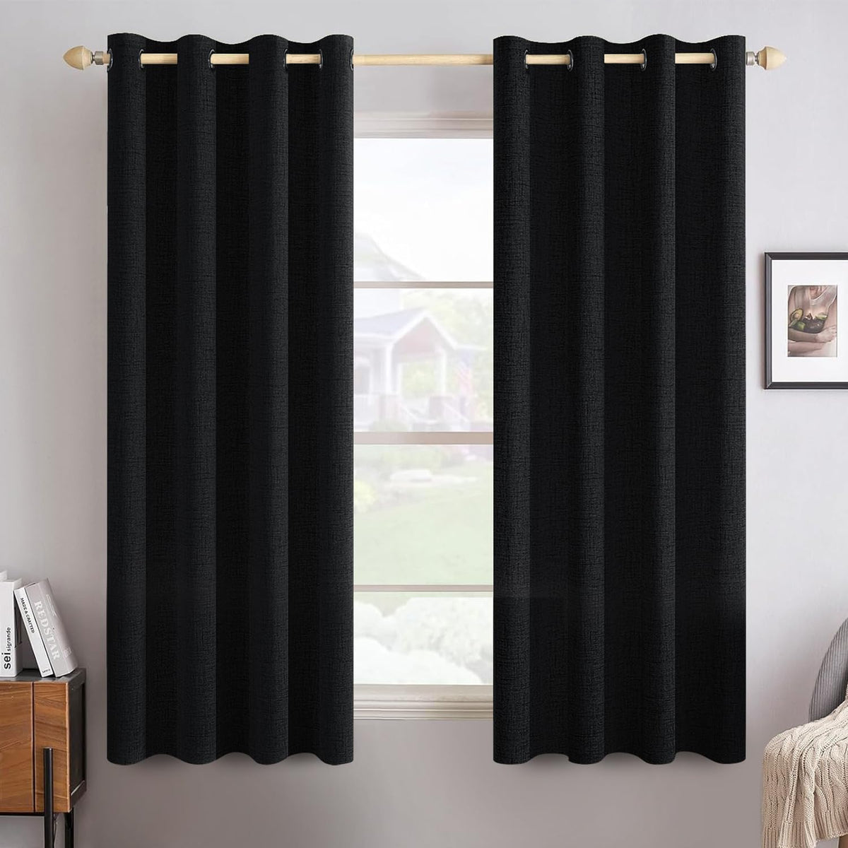 MIULEE 100% Blackout Linen Curtains for Bedroom 52x84 Inches Natural Beige