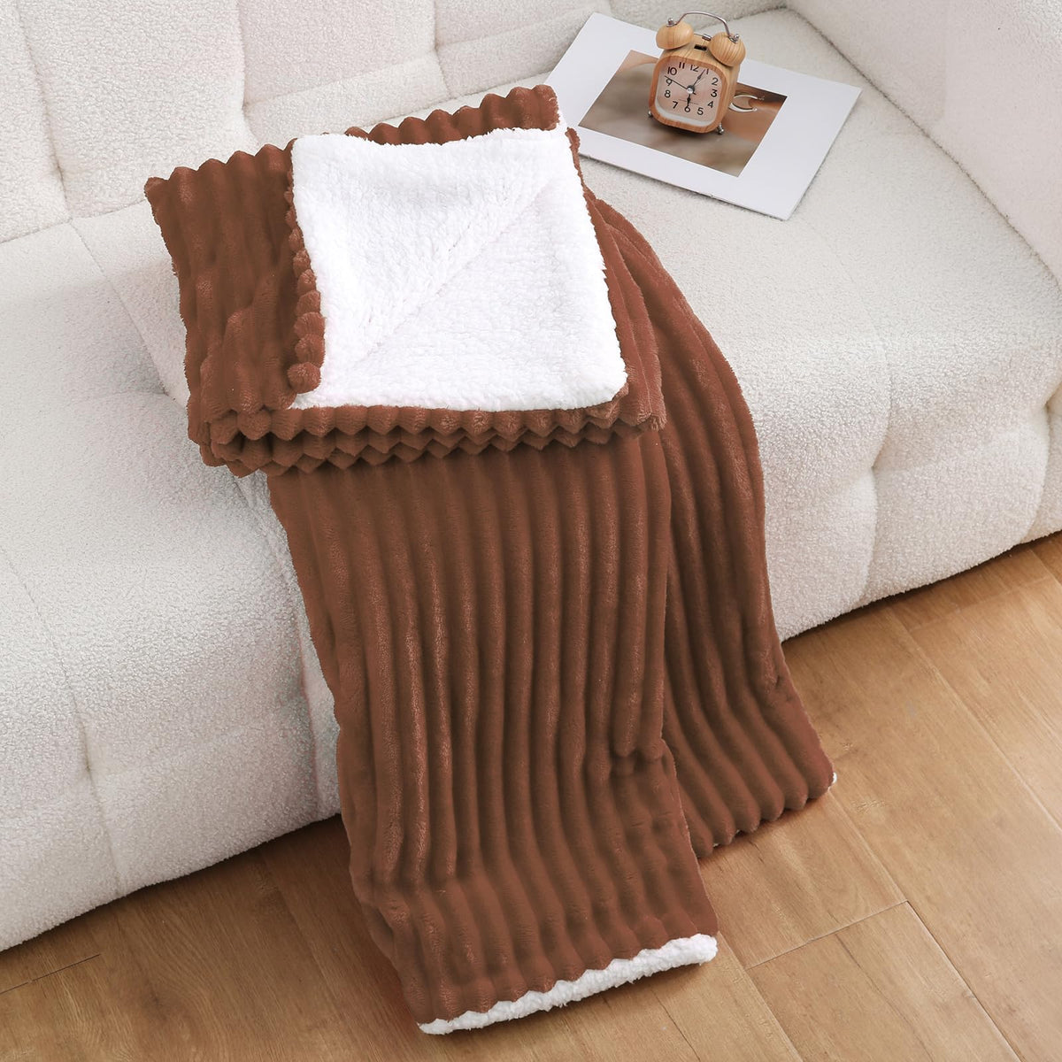 Burnt Orange Sherpa Fleece Throw Blanket 50”×60”Double-sided for Couch